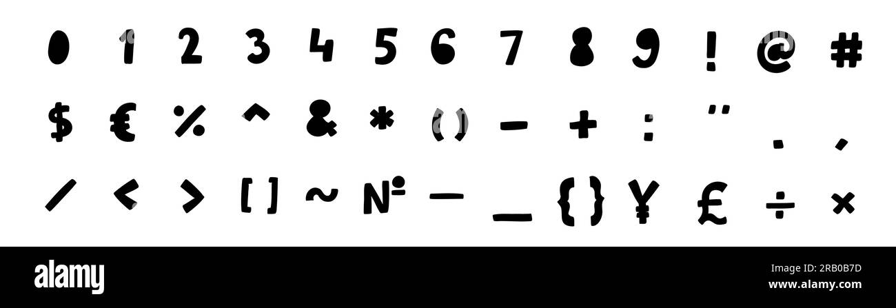 Griffonner noir spécial mathématiques et autres symboles et signes font 0 à 9. Illustration vectorielle dans le style de dessin animé dessiné à la main Doodle isolé sur blanc Illustration de Vecteur