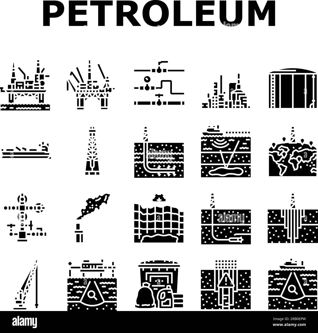 vecteur d'ensemble d'icônes d'industrie pétrolière d'ingénieur pétrolier Illustration de Vecteur