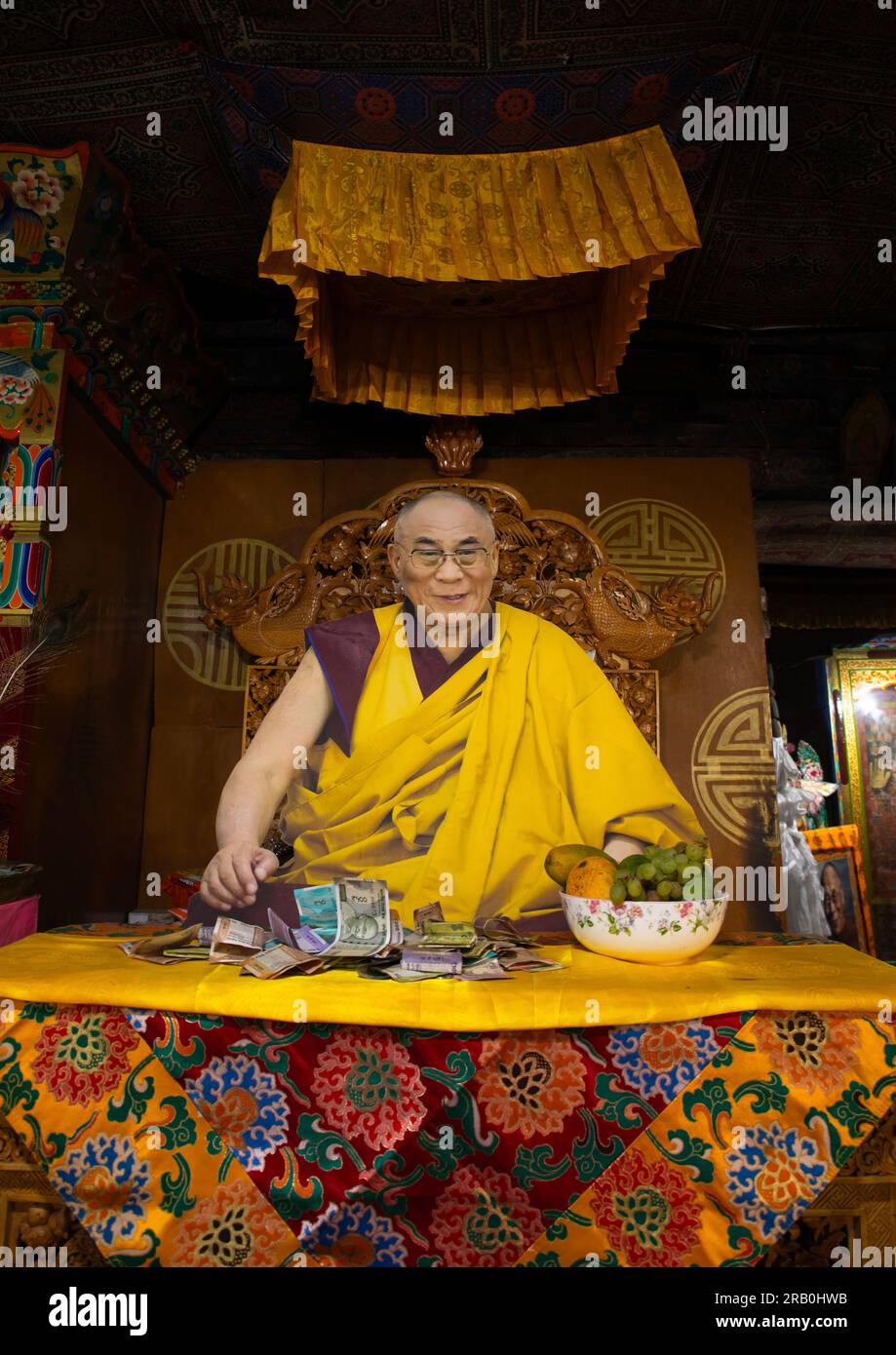 Photo du Dalaï Lama dans le monastère de Thiksey, Ladakh, Thiksey, Inde Banque D'Images
