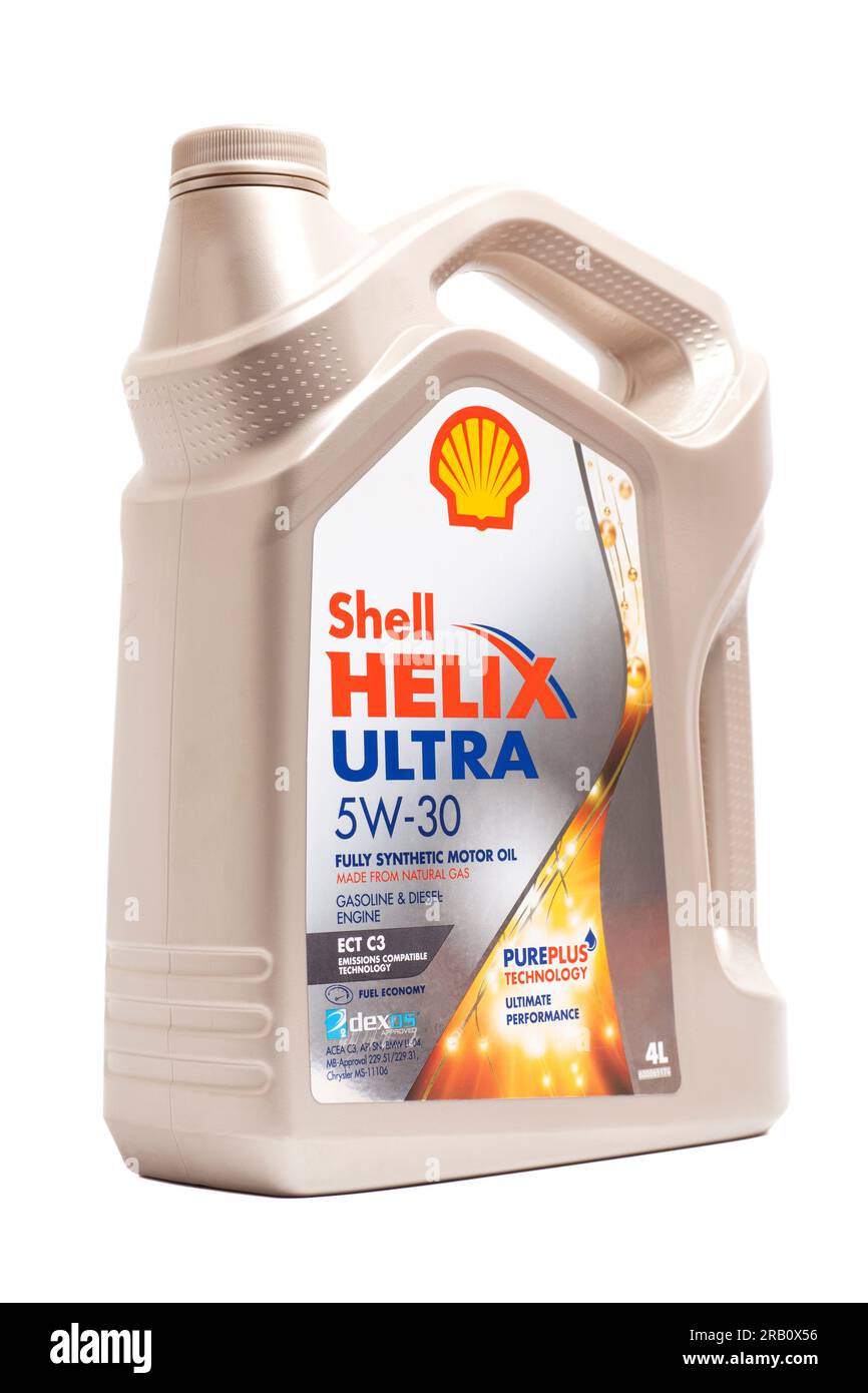 Huile moteur synthétique Shell Helix Ultra 5W-30 Photo Stock - Alamy