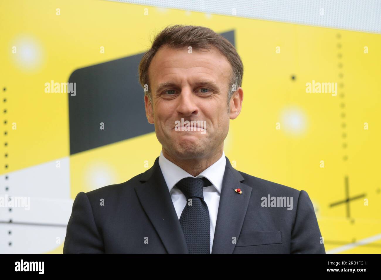 Macron Président français sur le podium Banque D'Images