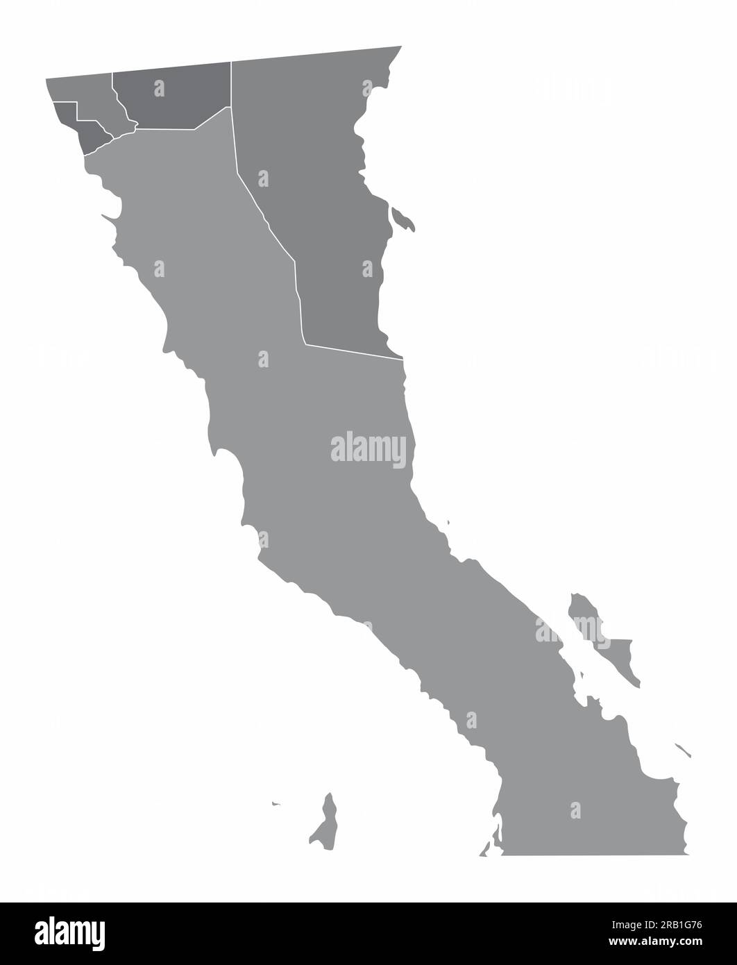 Carte administrative de Basse-Californie isolée sur fond blanc, Mexique Illustration de Vecteur