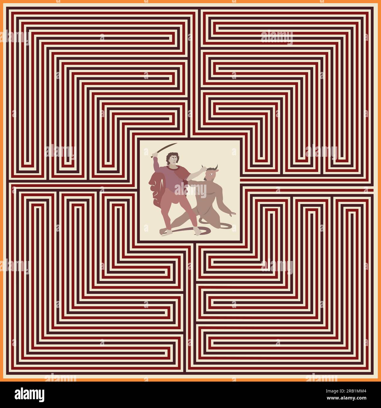 Labyrinthe mosaïque de Thésée de Salzbourg, Autriche, élaboration graphique de mosaïque ancienne de la villa romaine de Loigersfelder, illustration Illustration de Vecteur