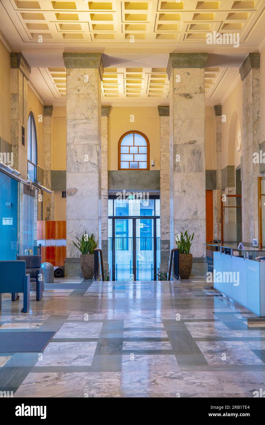 Bourse de Milan, le lobby, Palazzo Mezzanotte, Piazza degli Affari, Milan, Lombardia, Italie Banque D'Images