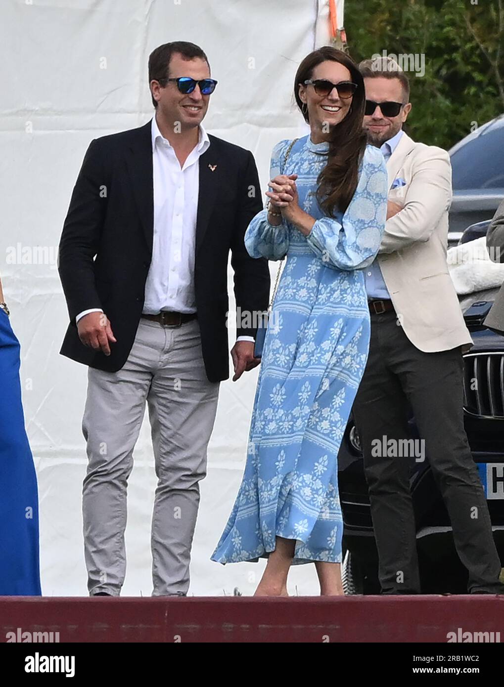 Windsor, Royaume-Uni. 6 juillet 2023. La Princesse de Galles et Peter Phillips participent à Out-Sourcing Inc Royal Charity Polo Cup 2023 au Guards Polo Club. Le match sera joué pour recueillir des fonds et sensibiliser onze organismes caritatifs soutenus par le Prince et la Princesse de Galles. Crédit : Doug Peters/EMPICS/Alamy Live News Banque D'Images