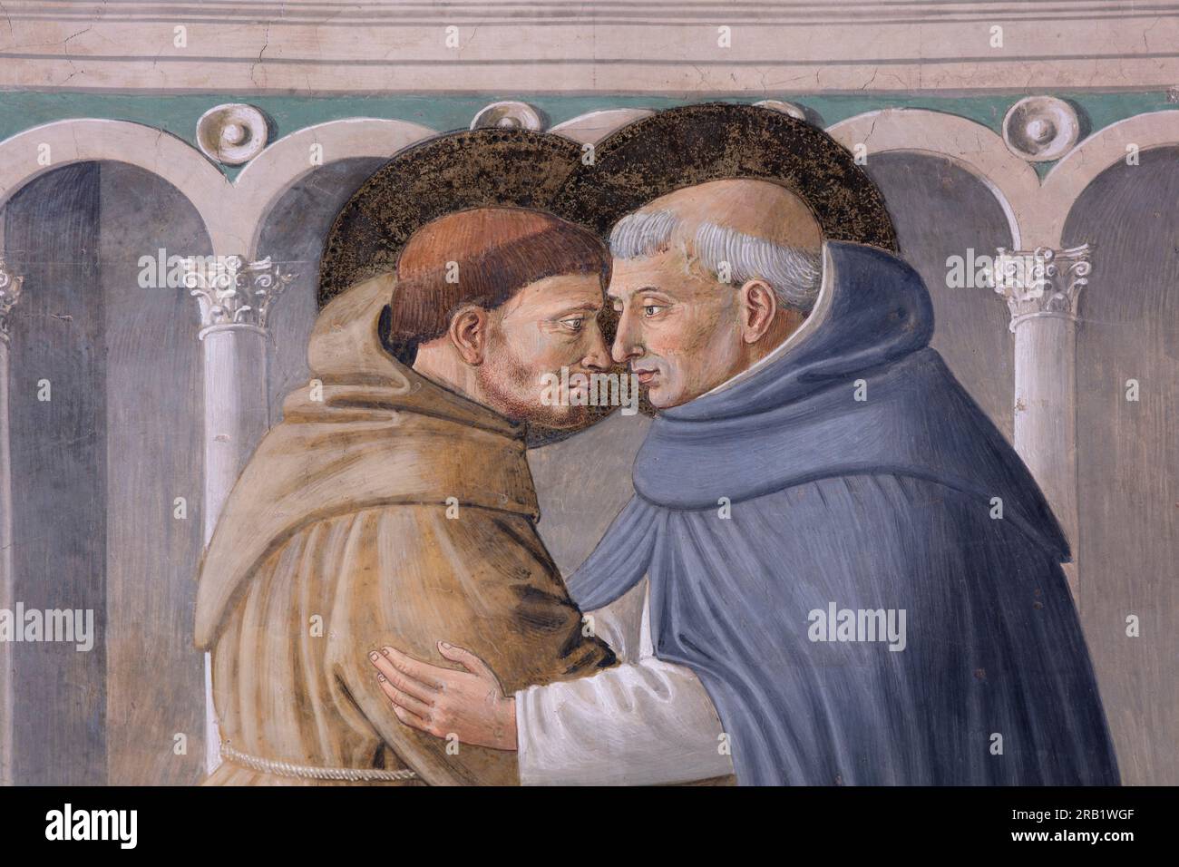 Gozzoli, Benozzo, la rencontre de Saint François et Saint Dominique , Eglise de San Francesco, Montefalco, Pérouse, Ombrie, Italie, Banque D'Images