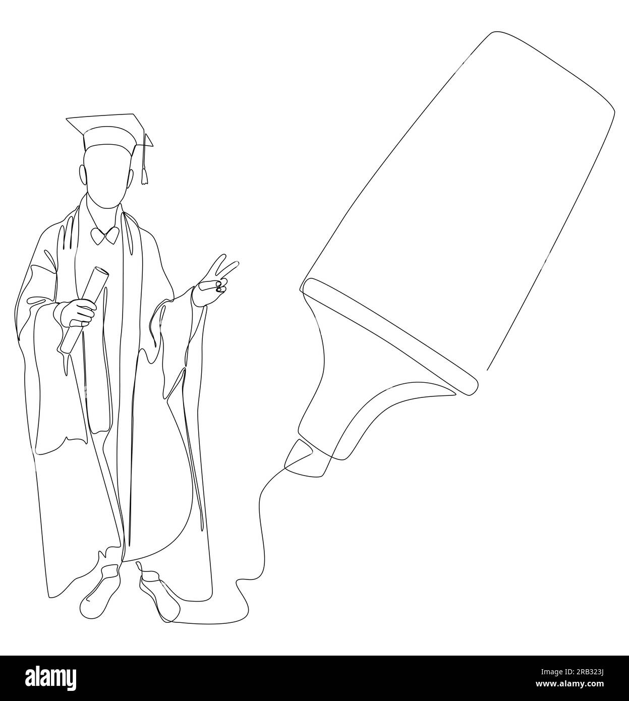 Une ligne continue d'événement de remise des diplômes d'étudiants universitaires dessinée par avec un stylo feutre. Concept de vecteur d'illustration Thin Line Education. Contour Drawin Illustration de Vecteur