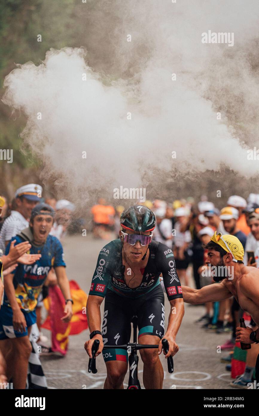 Cauterets Cambasque, France. 06 juillet 2023. Photo de Zac Williams/SWpix.com- 06/07/2023 - Cyclisme - Tour de France 2023 - étape 6 Tarbes à Cauterets-Cambasque (144.9km) - Bob Jungels, Bora Hansgrohe. Crédit : SWpix/Alamy Live News Banque D'Images