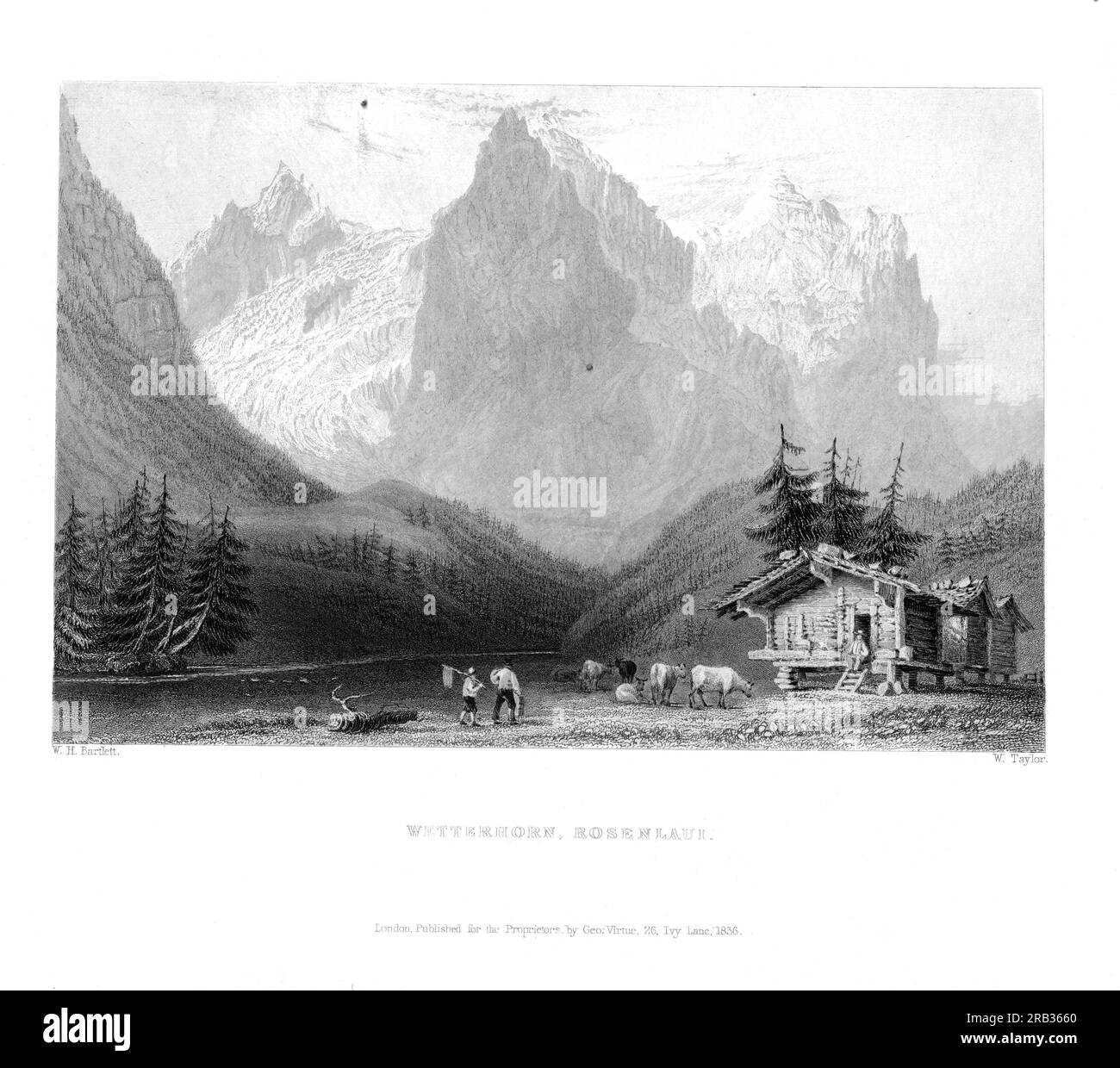 Wetterhorn Rosenlaui, de W. Taylor d'après William Henry Bartlett (1809-1854) publié par George Virtue, 1836 Banque D'Images