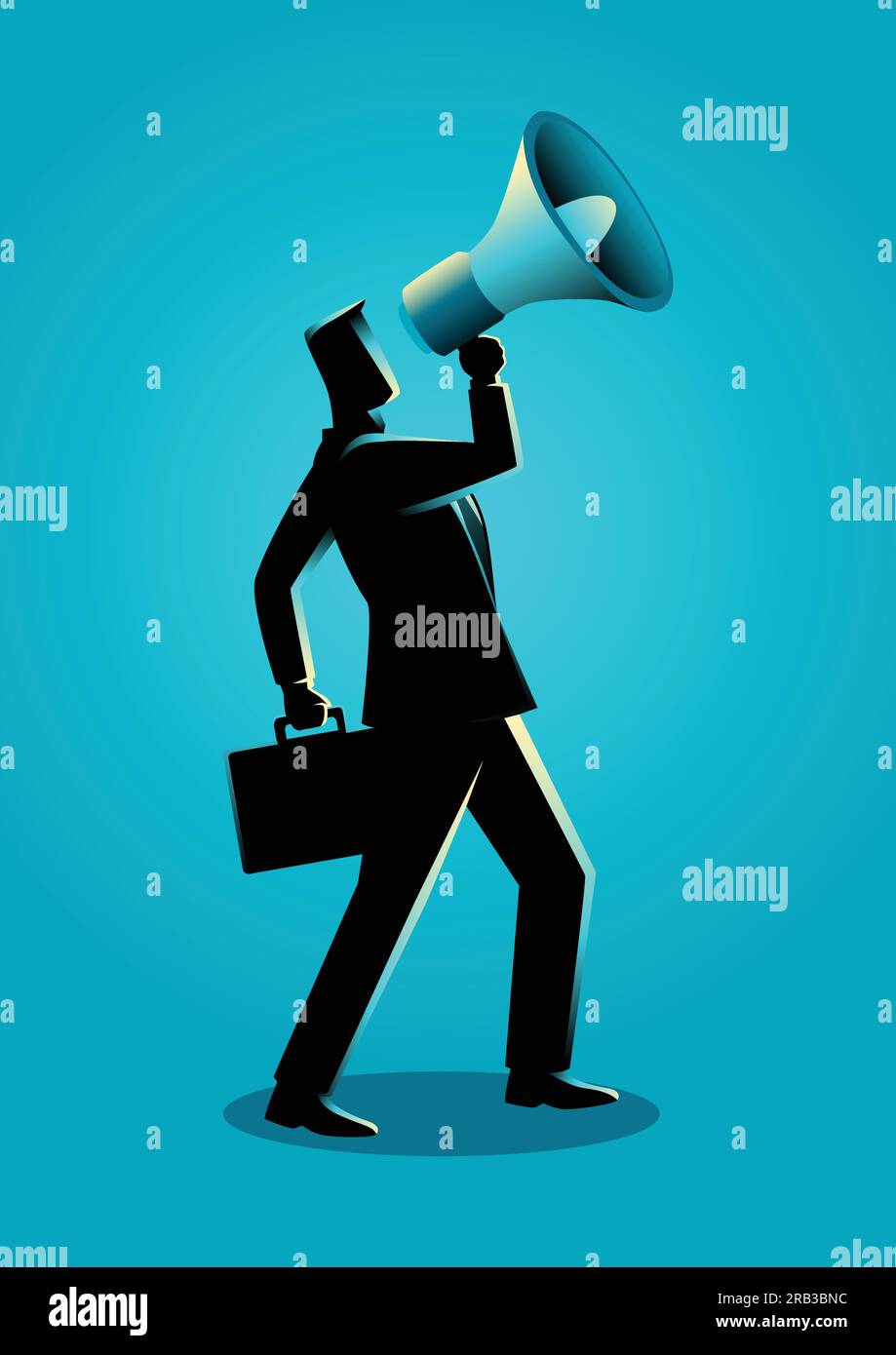 Illustration du concept d'entreprise d'un homme d'affaires utilisant un mégaphone Illustration de Vecteur Illustration du concept d'entreprise d'un homme d'affaires utilisant un mégaphone Illustration de Vecteur