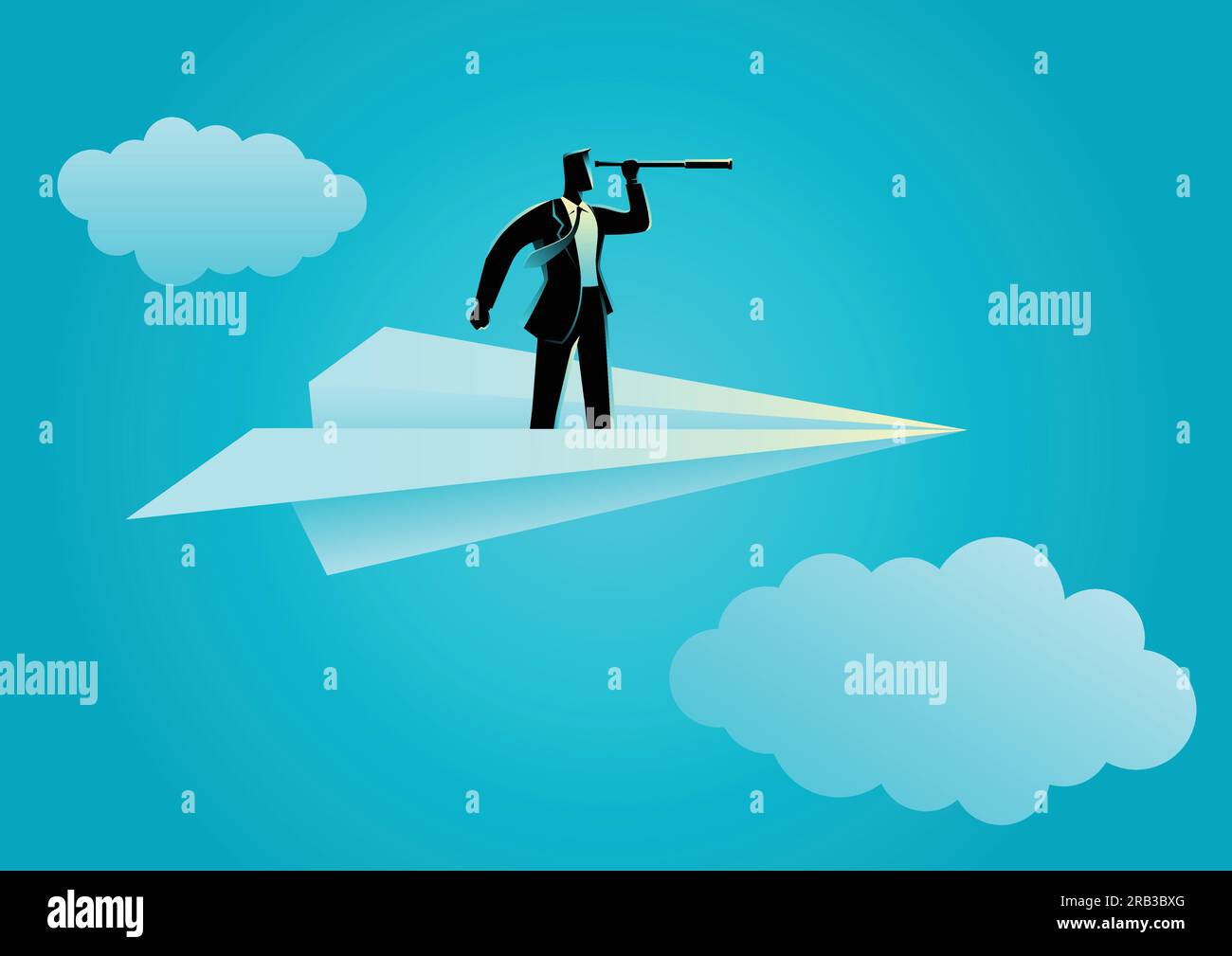 Illustration du concept d'entreprise d'un homme d'affaires utilisant un télescope sur un avion papier, opportunité, vision dans les affaires Illustration de Vecteur Illustration du concept d'entreprise d'un homme d'affaires utilisant un télescope sur un avion papier, opportunité, vision dans les affaires Illustration de Vecteur