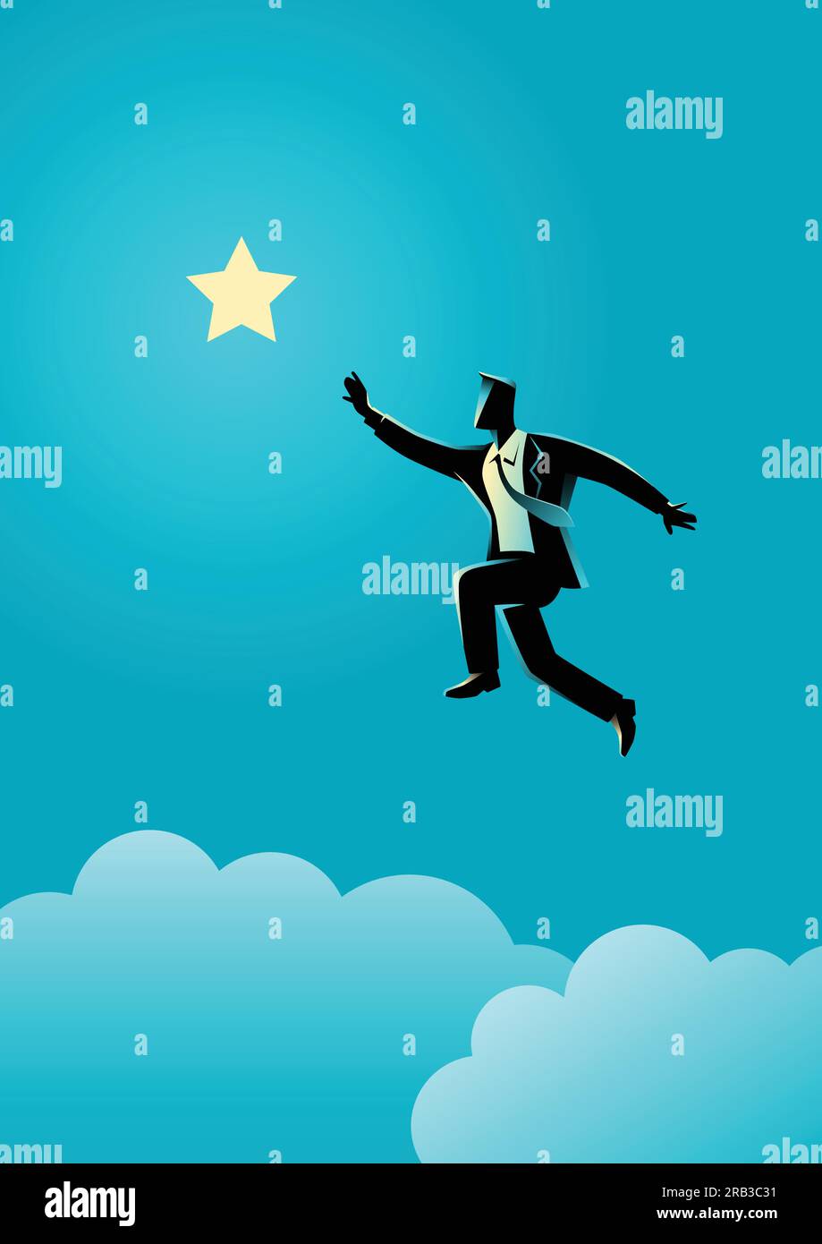 Silhouette d'un homme d'affaires saute pour atteindre l'étoile, pour l'aspiration, la motivation, la détermination dans le concept d'affaires Illustration de Vecteur Silhouette d'un homme d'affaires saute pour atteindre l'étoile, pour l'aspiration, la motivation, la détermination dans le concept d'affaires Illustration de Vecteur