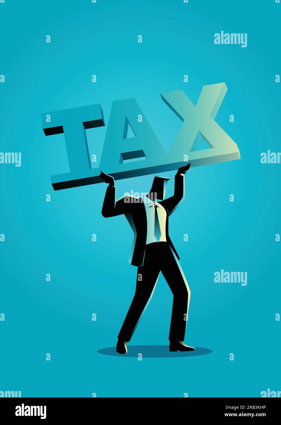 Illustration du concept d'affaires d'un homme d'affaires soulevant une grande police de bloc avec le mot taxe. Lourd, fardeau, responsabilité fiscale. Illustration de Vecteur Illustration du concept d'affaires d'un homme d'affaires soulevant une grande police de bloc avec le mot taxe. Lourd, fardeau, responsabilité fiscale. Illustration de Vecteur