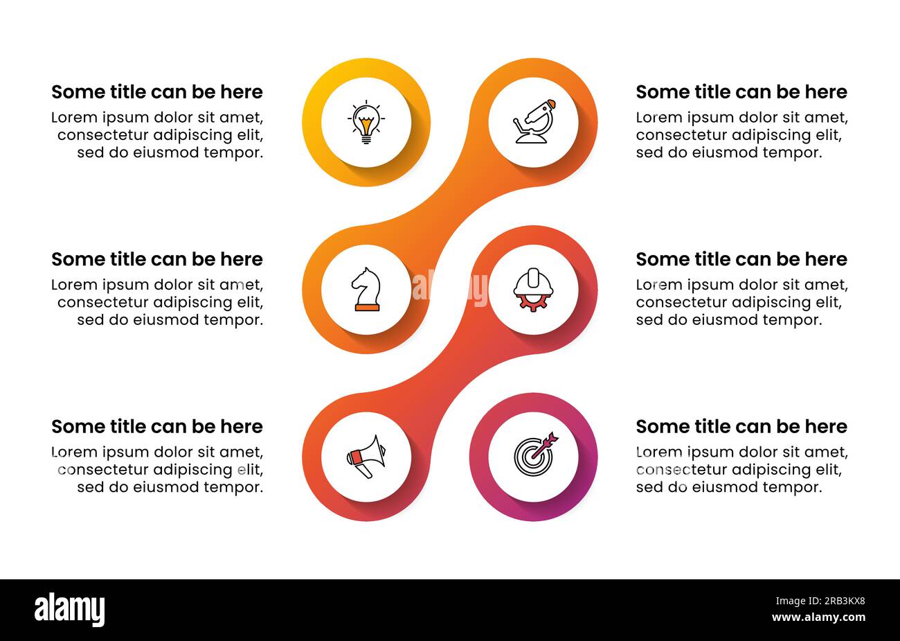 Modèle d'infographie avec icônes et 6 options ou étapes. Peut être utilisé pour la mise en page de flux de travail, le diagramme, la bannière, la conception Web. Illustration vectorielle Illustration de Vecteur