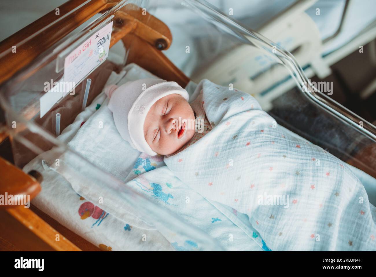un nouveau-né dort en couveuse en chambre d'hôpital Banque D'Images