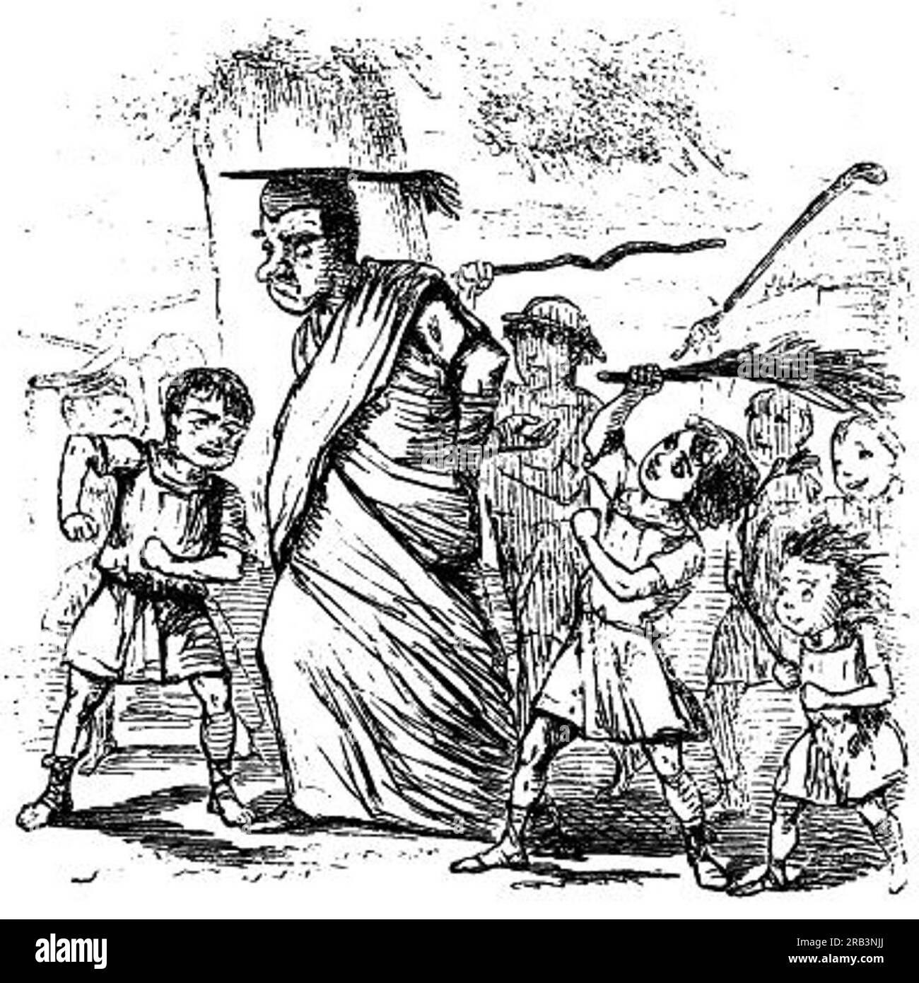 Des garçons d'école fouettant le maître d'école par John Leech Banque D'Images