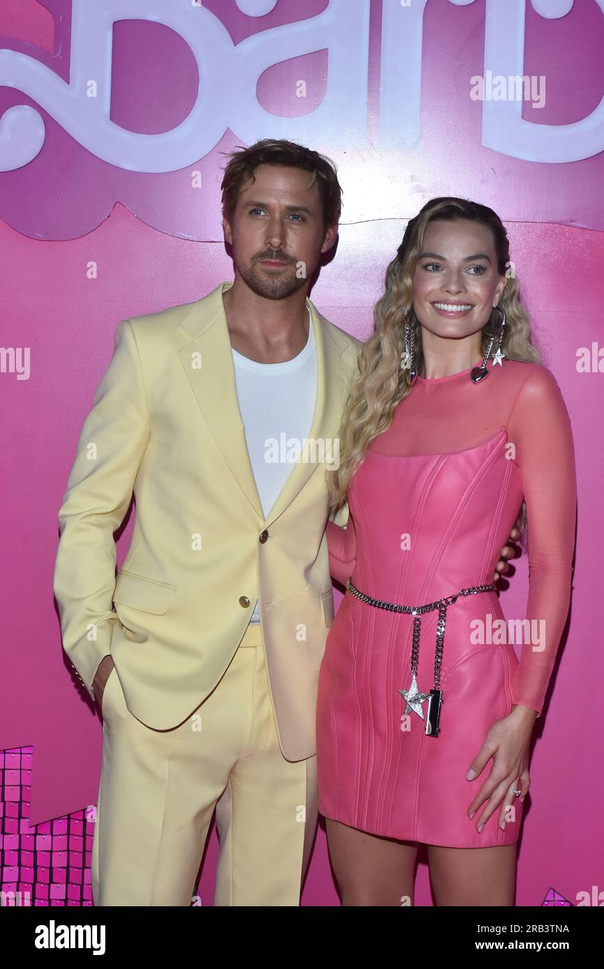 6 juillet 2023, Mexico, Mexique : Ryan Gosling et Margot Robbie assistent au tapis rose pour Barbie au Toreo Parque Central. Le 6 juillet 2023 à Mexico, Mexique. (Photo de Carlos Tischler/Eyepix/Sipa USA) Banque D'Images