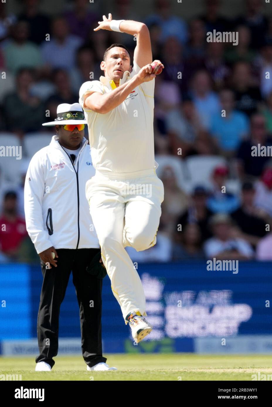 Scott Boland, australien en bowling lors de la deuxième journée du troisième test match Ashes à Headingley, Leeds. Date de la photo : Vendredi 7 juillet 2023. Banque D'Images
