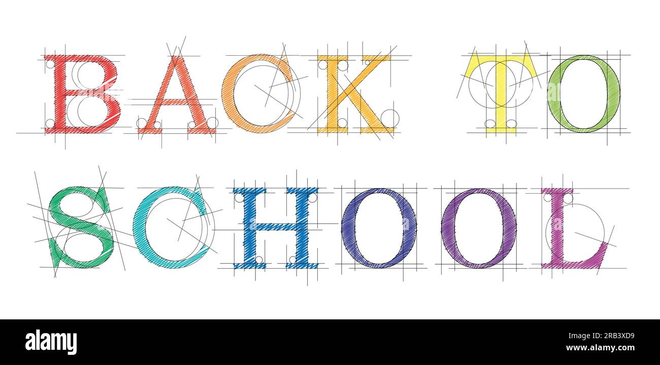 Le texte de retour à l'école. Bannière vectorielle faite avec stylo. Projet de style concepteur ou ingénieur avec lignes et griffonnage Illustration de Vecteur