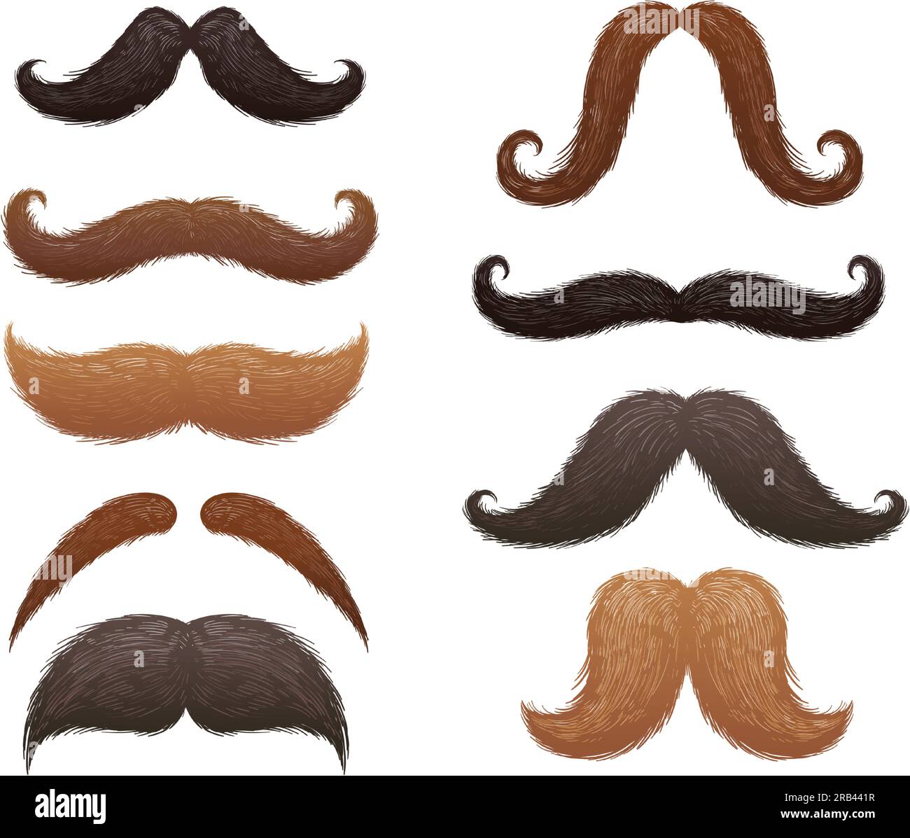 Différentes moustaches à l'ancienne. Formes de moustache vintage pour homme hipster et gentleman barber design. Ensemble d'illustrations vectorielles d'accessoires de masque Illustration de Vecteur