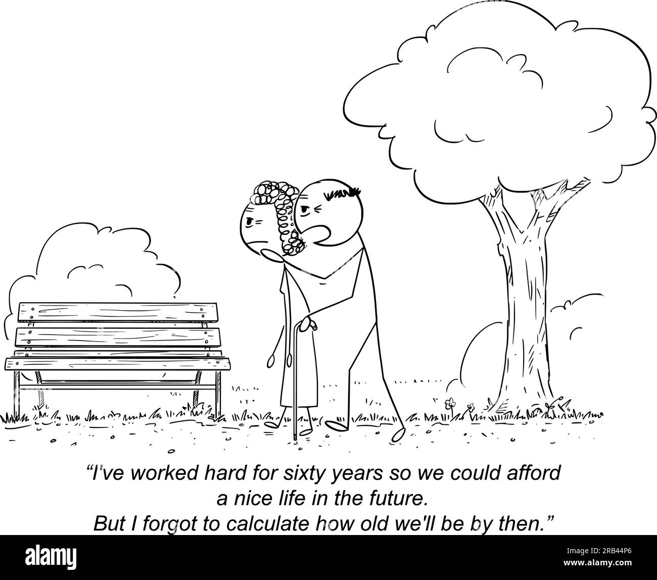 Les personnes âgées parlent d'argent et d'âge, Vector gag Cartoon Stick Illustration de figure Illustration de Vecteur
