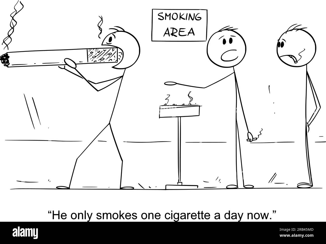 Personne fumant énorme cigarette, Vector gag Cartoon Stick Illustration de la figure Illustration de Vecteur