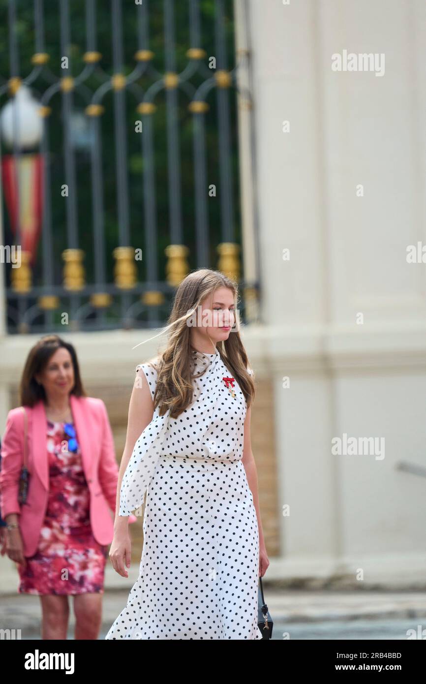 Saragosse, Aragon, Espagne. 7 juillet 2023. La Princesse héritière Leonor assiste à la présentation des dépêches royales d'emploi à l'Académie militaire générale à l'Académie militaire générale le 7 juillet 2023 à Saragosse, Espagne (crédit image : © Jack Abuin/ZUMA Press Wire) USAGE ÉDITORIAL SEULEMENT! Non destiné à UN USAGE commercial ! Banque D'Images