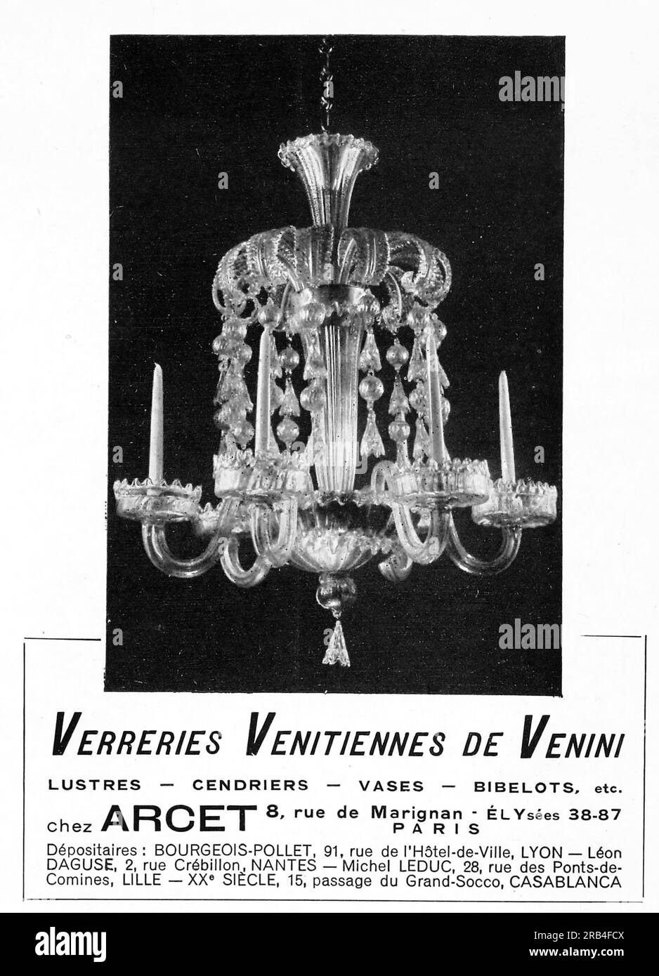 Verreries venitiennes de venini, chez Arcet 8, annonce dans un magazine français 1950 Banque D'Images
