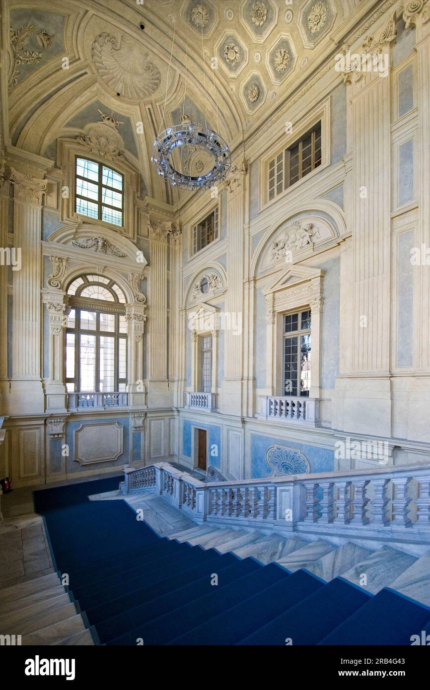 Escalier de filippo juvarra, Palazzo madama et casaforte degli acaja, turin, piémont, italie Banque D'Images