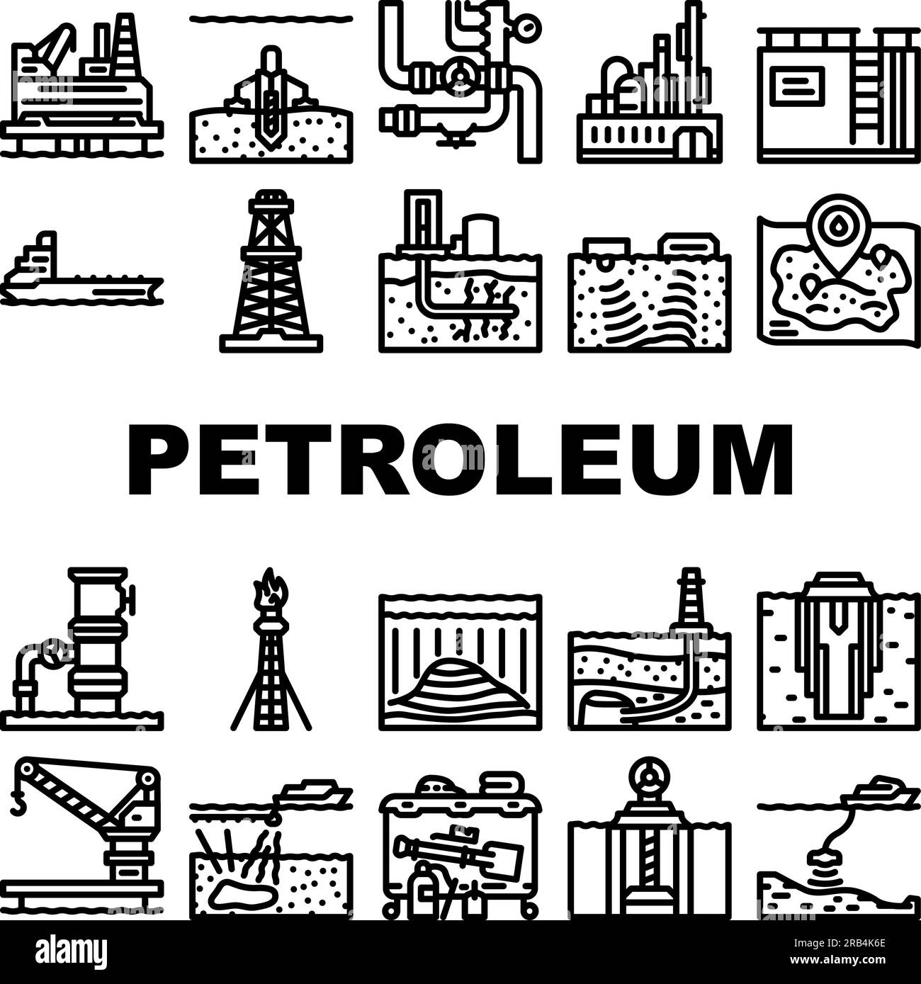 vecteur d'ensemble d'icônes de gaz d'énergie de pétrole d'industrie pétrolière Illustration de Vecteur