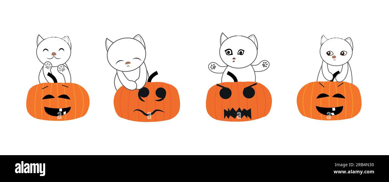 Chats mignons avec des citrouilles. Bonne illustration de conception de bannière Halloween Illustration de Vecteur