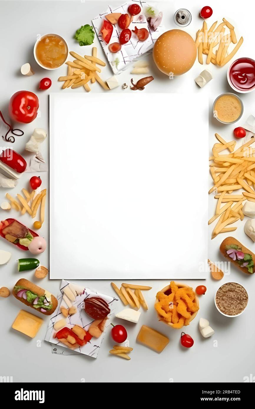 Un drap blanc propre, une toile vide, entouré d'une sélection alléchante de  frites et de délicieuses friandises de restauration rapide Image  Vectorielle Stock - Alamy