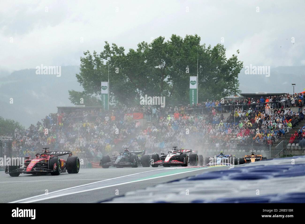 1 juillet 2023, Red Bull Ring, Spielberg, Formule 1 Rolex Grand Prix d'Autriche 2023, dans la photo Charles Leclerc (MCO), Scuderia Ferrari, George Russell (GBR), Mercedes-AMG Petronas Formula One Team, Kevin Magnussen (DNK), Moneygram Haas F1 Team, Pierre Gasly (FRA), BWT Alpine F1 Team Banque D'Images
