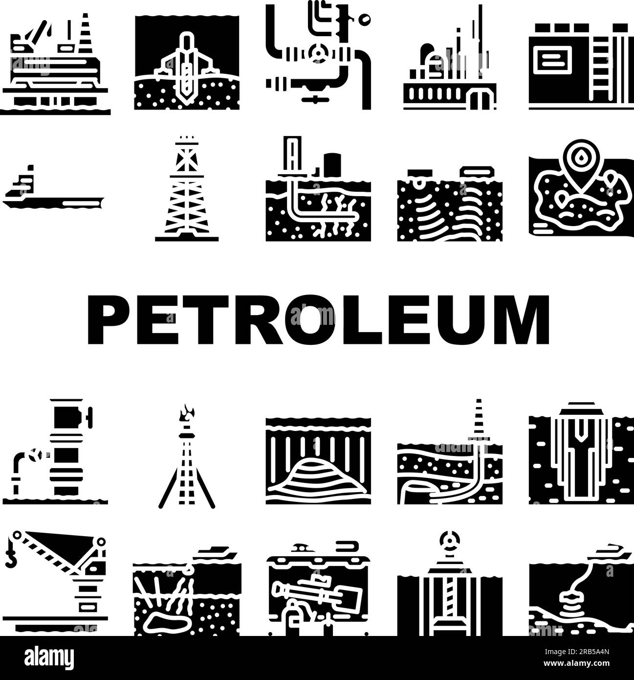 vecteur d'ensemble d'icônes de gaz d'énergie de pétrole d'industrie pétrolière Illustration de Vecteur