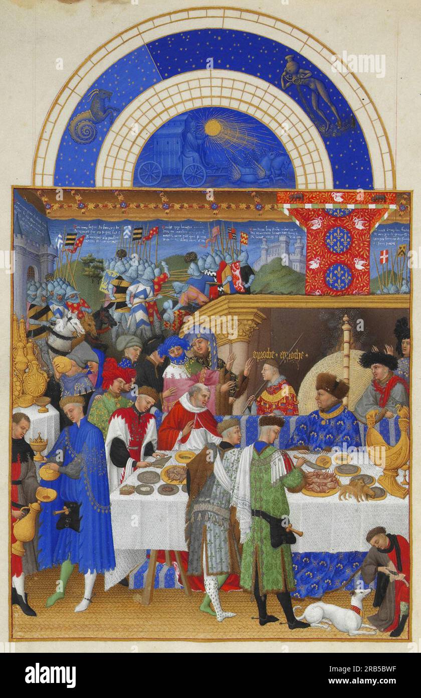 Calendrier : janvier (scène banquet) 1416 par les frères Limbourg Banque D'Images