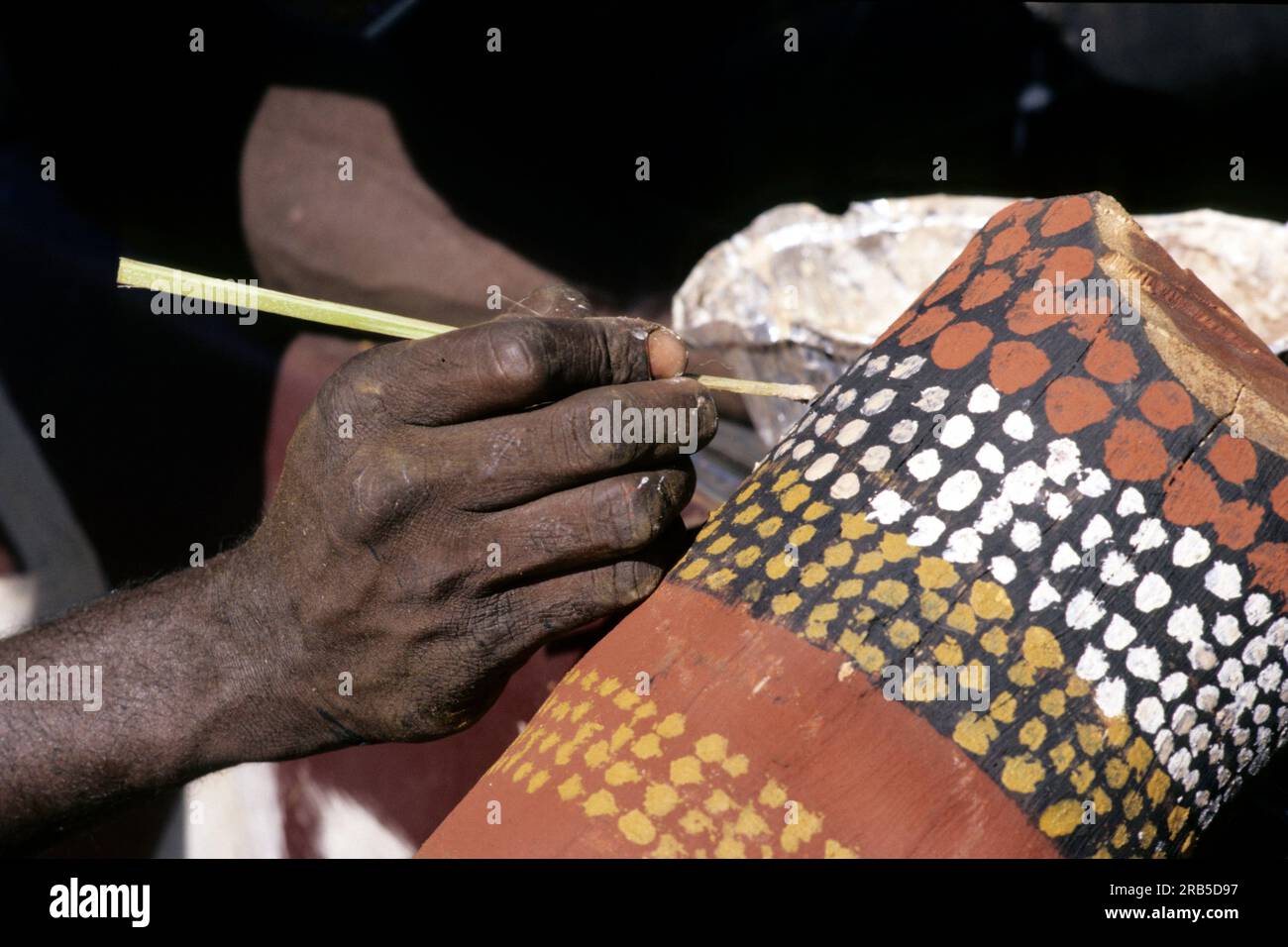 Décoration totem. Bathurst Island. Îles Tiwi. Melville Island. Territoire du Nord. Australie Banque D'Images