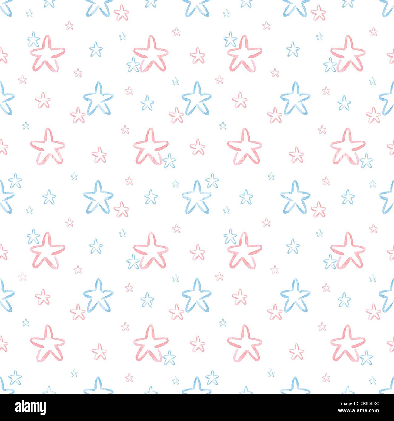 Aquarelle dessinée à la main bleu et rose étoiles sans couture modèle isolé sur fond blanc. Peut être utilisé pour le textile, le tissu, l'emballage-cadeau et le papier peint Banque D'Images