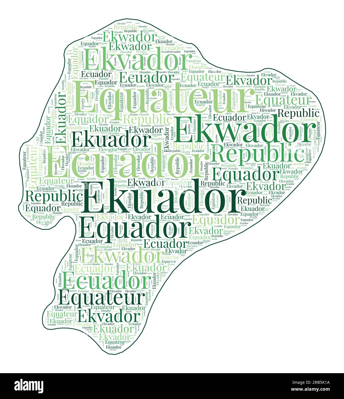 Forme Équateur rempli avec le nom du pays dans de nombreuses langues. Carte Équateur dans le style nuage de mots. Illustration vectorielle à la mode. Illustration de Vecteur