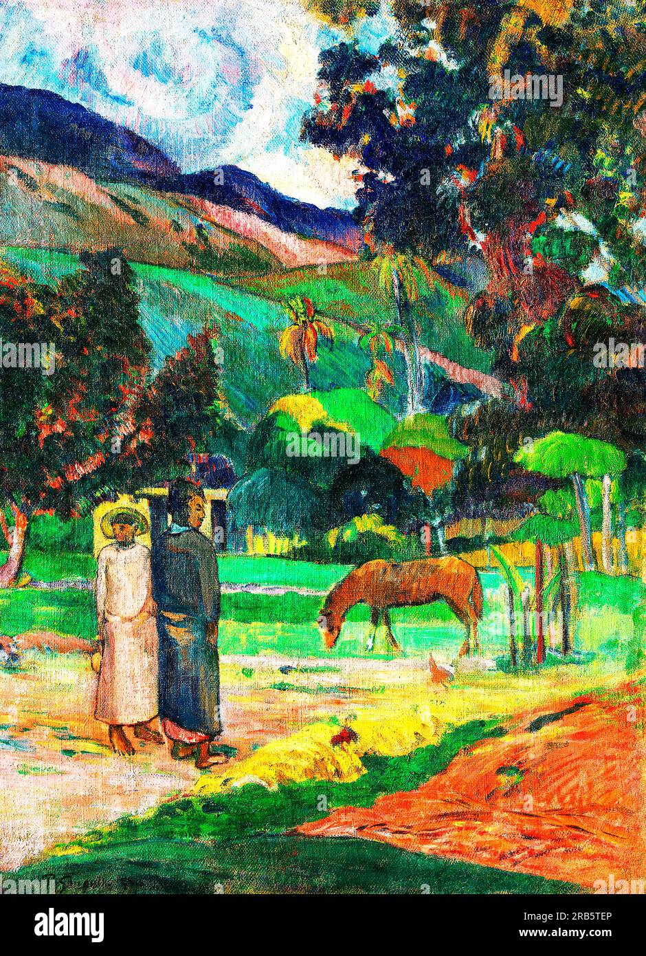 Paysage tahitien par Paul Gauguin. Original du MET Museum. Banque D'Images