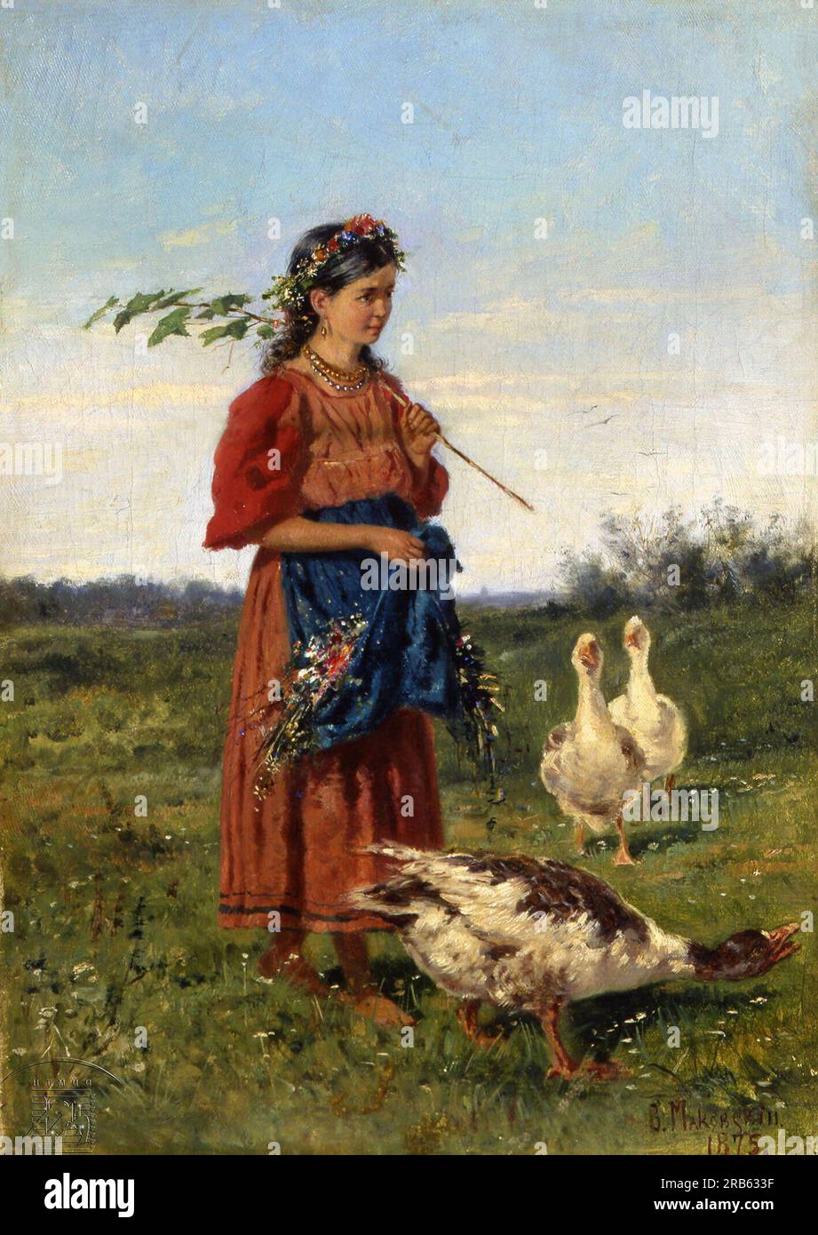Une fille avec des oies 1875 ; Fédération de Russie par Vladimir Makovsky Banque D'Images