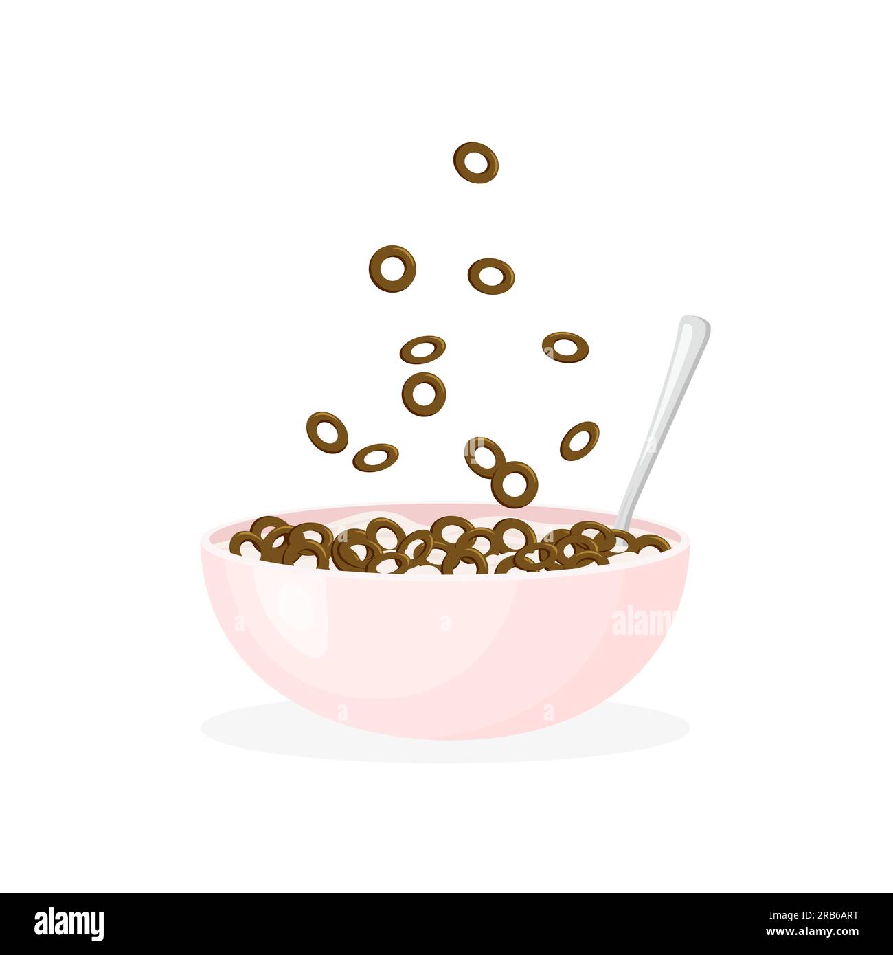 Bouillie de lait ou céréales avec des boules de chocolat. Flocons d'avoine ou cornflakes croquants tombent dans un bol. Petit déjeuner sucré pour les enfants. Illustration vectorielle. Illustration de Vecteur