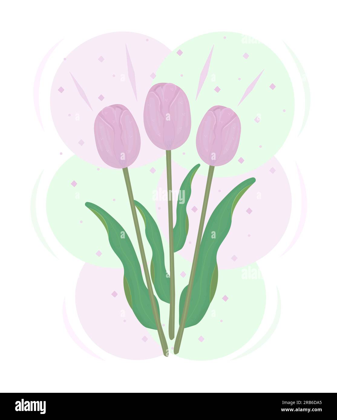 Trois tulipes roses et boules de crème glacée, illustration couleur dans les tons vert et rose Illustration de Vecteur