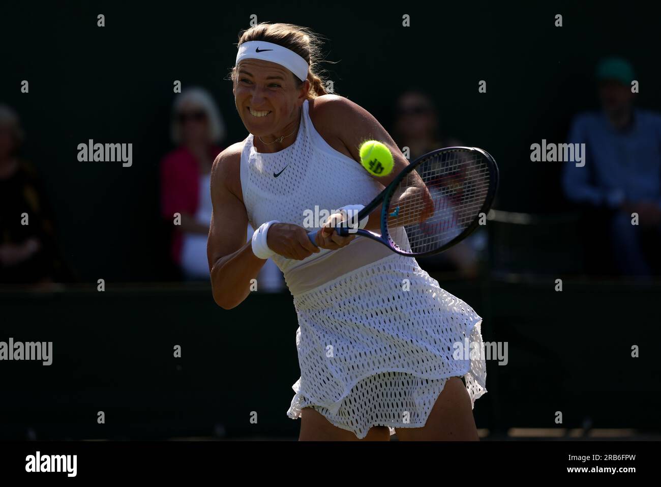 Londres, Royaume-Uni. 07 juillet 2023. 07 juillet, 2023 - Wimbledon. Victoria Azarenka lors de la deuxième ronde a battu Daria Kasatkina, numéro onze, à Wimbledon. Crédit : Adam Stoltman/Alamy Live News Banque D'Images