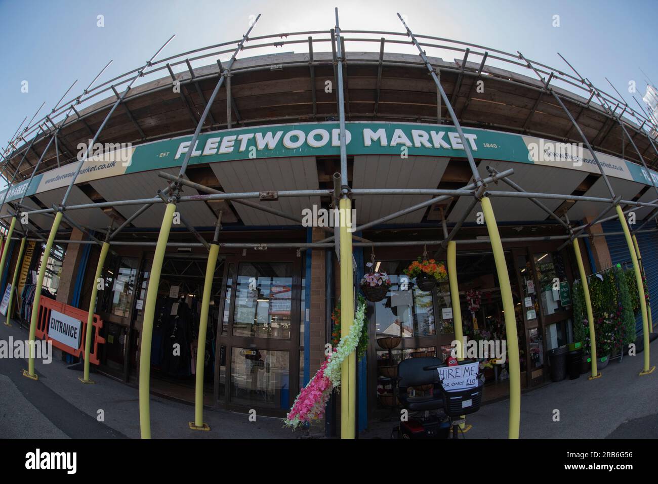 Fleetwood Market - entrée avec échafaudage, Fleetwood, Lancashire Banque D'Images