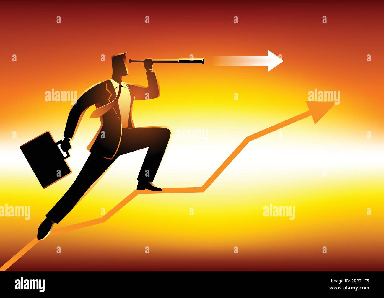 Silhouette d'un homme d'affaires utilisant le télescope sur la carte graphique. Concept de prévision, prévision, succès, planification dans les affaires Illustration de Vecteur Silhouette d'un homme d'affaires utilisant le télescope sur la carte graphique. Concept de prévision, prévision, succès, planification dans les affaires Illustration de Vecteur