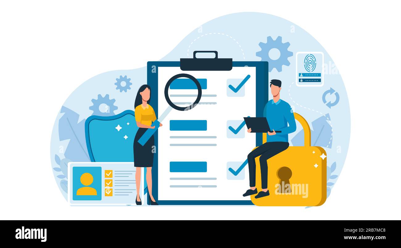 Vecteur d'un homme d'affaires et d'une femme examiner un nouvel accord contractuel Illustration de Vecteur