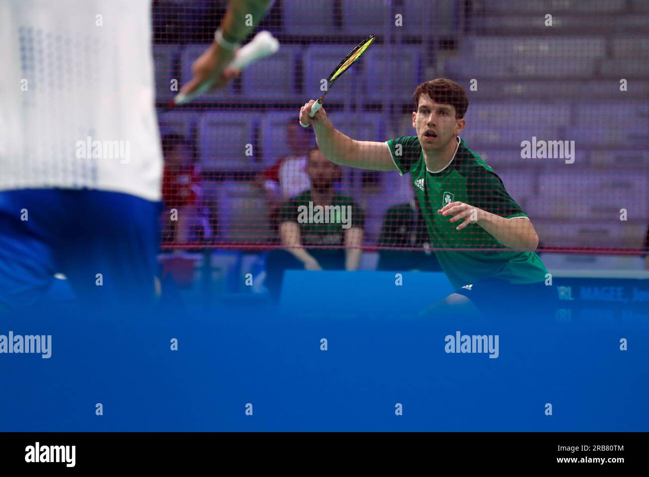 Tarnow, Slovénie. 26 juin 2023 : l'Irlandais Joshua Magee participe au Badminton - Mix Double Match pendant les Jeux Européens - jour 7 à Jaskolka Arena à Tarnow, Pologne. 26 juin 2023. (Photo de Nikola Krstic/Alamy) Banque D'Images
