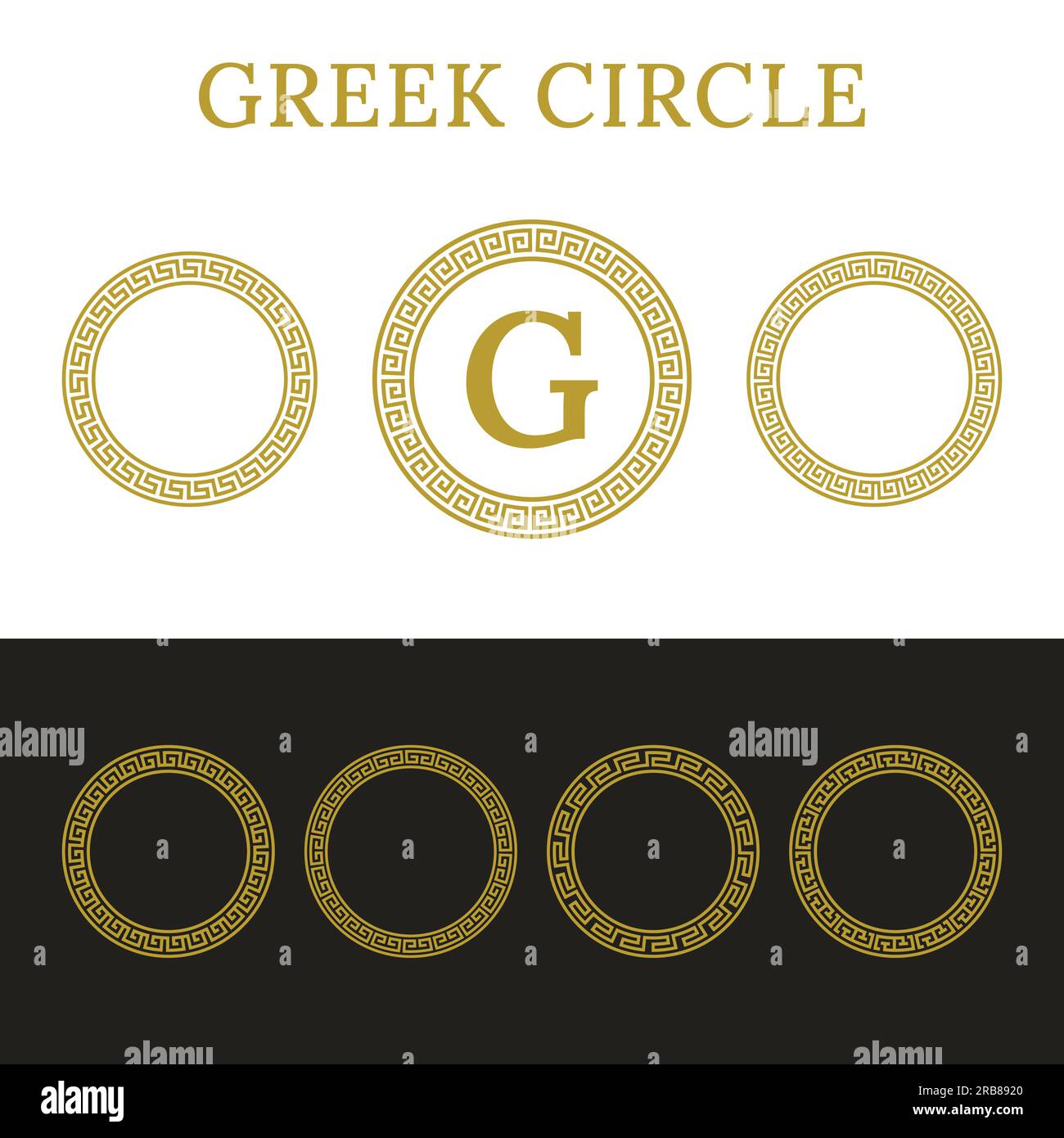 Ensemble de motif de cercle grec ancien doré. Cadre rond à clé grecque sans couture. Collection Meander Circle décorative en or antique Illustration de Vecteur