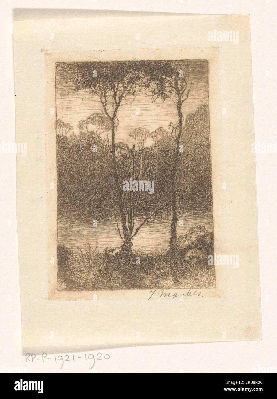 Deux arbres sur le ruisseau d'eau la nuit 1916 par Jan Mankes Banque D'Images