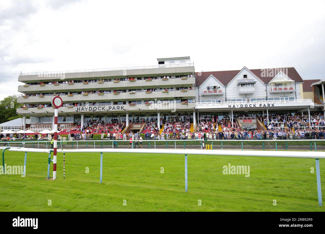 Une vue générale des coureurs dans la tribune pendant bet365 Old Newton Cup Day du Old Newton Cup Festival 2023 à Haydock Park Racecourse, Merseyside. Date de la photo : Samedi 8 juillet 2023. Banque D'Images